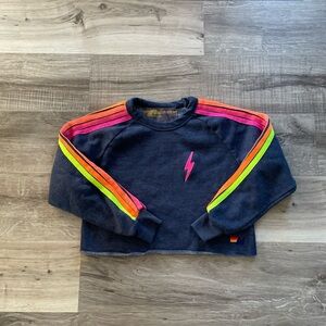 Grey aviator nation classic five striped cropped crewneck